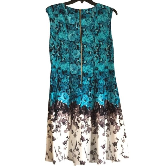 Julian Taylor Teal Floral Fit & Flare Dress Size 12‎ Summer Wedding Sleeveless - Picture 3 of 6